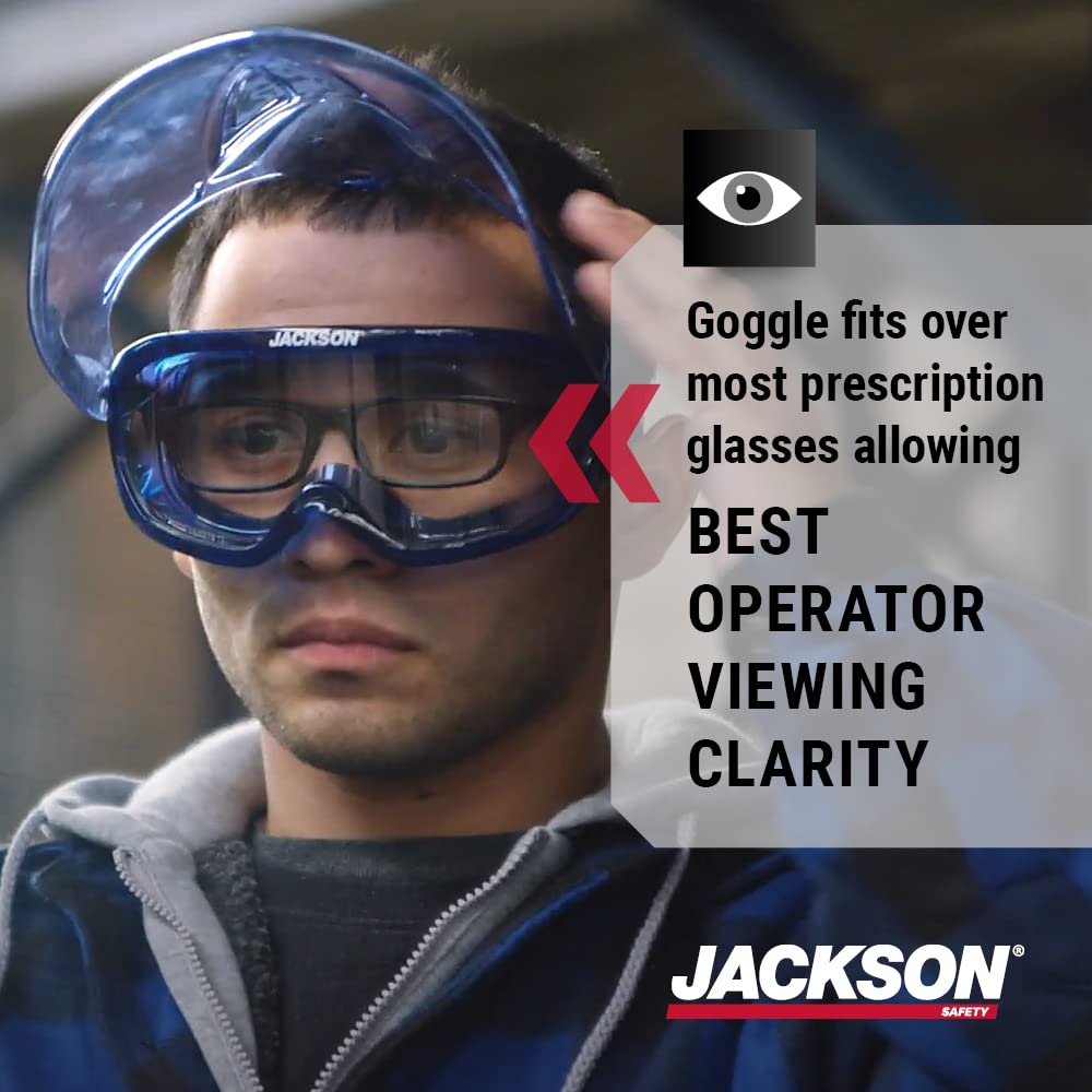 Jackson Safety GPL500 Premium Goggle with Detachable Face Shield - Anti-Fog Coating - Clear Lens – Blue - 21000