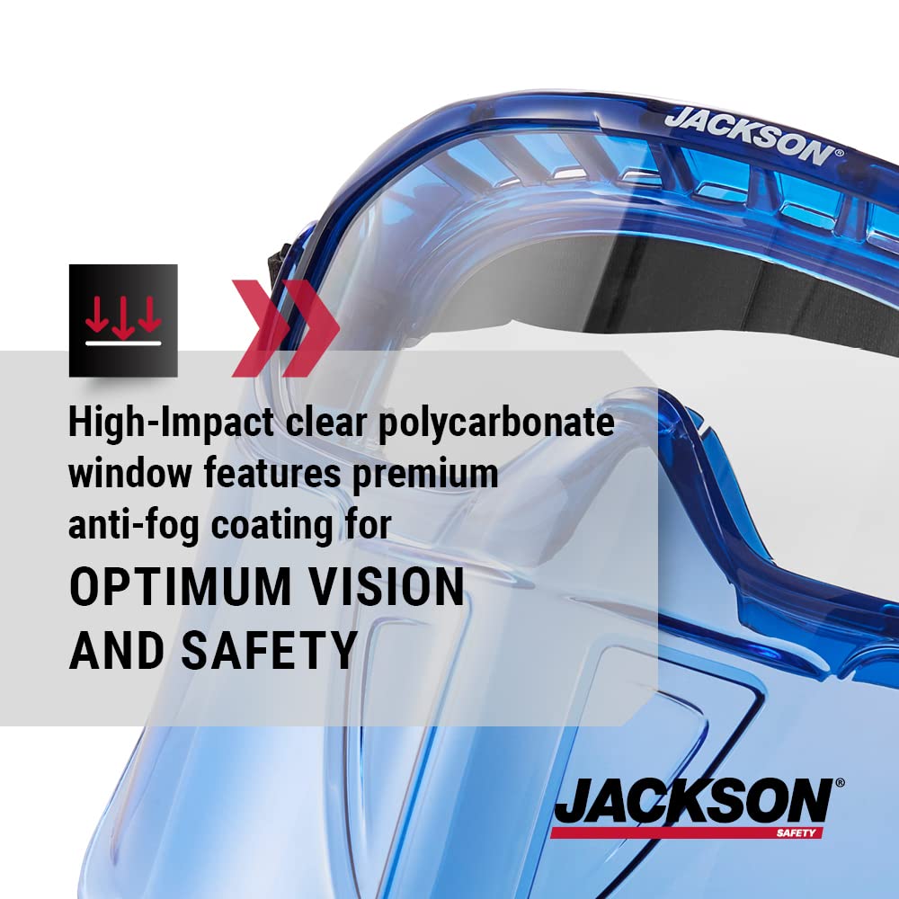 Jackson Safety GPL500 Premium Goggle with Detachable Face Shield - Anti-Fog Coating - Clear Lens – Blue - 21000