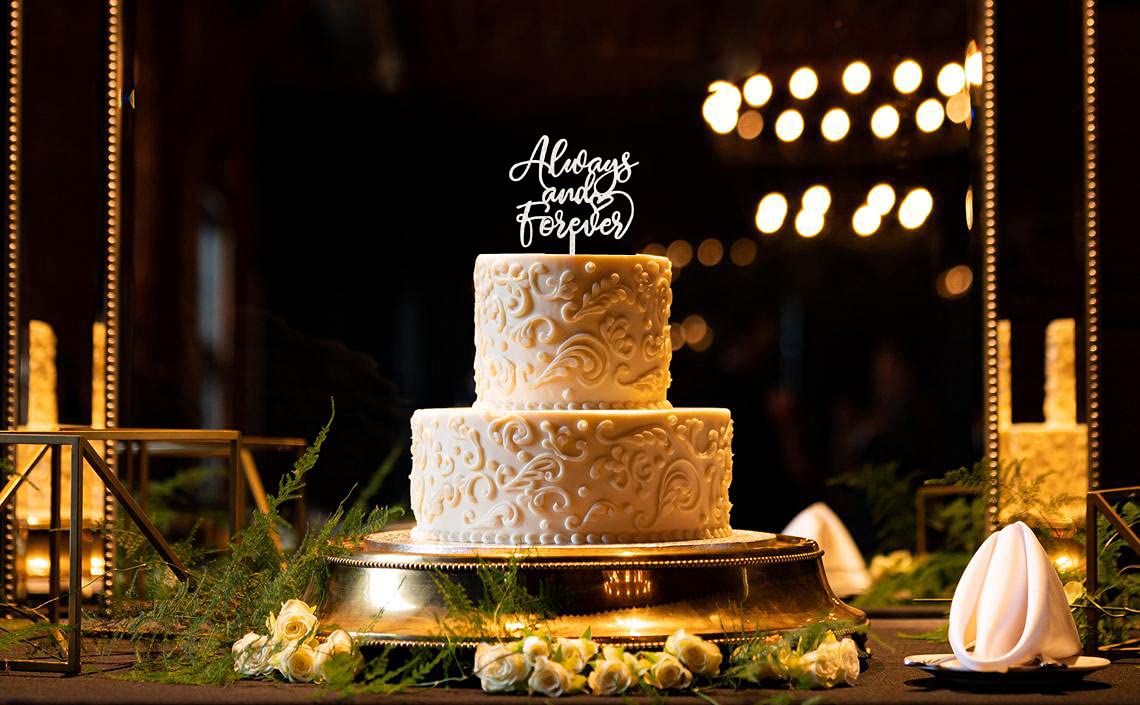 Always and Forever Wedding Cake Topper, Silver Glitter After All This Time Always Wedding Cake Topper