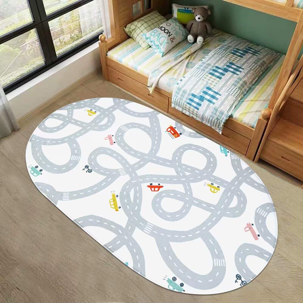 LIVEBOX Road Traffic Kids Rug 4'x6' Washable Children Bedroom Area Rug Great for Educational & Fun with Cars and Toys Non-Slip Baby Nursery Rugs for Living Room Classroom Entryway Kids Tent