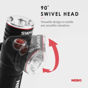 NEBO SWYVEL 1000 Lumen USB Wireless Rechargeable Aluminum Flashlight: Compact 90 Degree Rotating Swivel Head Work Light; 5 Light Modes; Pocket Clip Magnetic Base for Hands-Free Lighting -Black