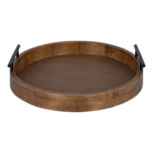 Kate and Laurel Lipton Modern Round Wood Decorative Tray, 18" Diameter, Rustic Brown and Black, Decorative Accent Tray for Storage and Display