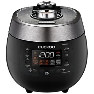 cuckoo 6 cup (uncooked) 12 cup (cooked) rice cooker with dual pressure modes, led display panel, durable non-stick inner pot with optimal heat distribution & dual motion gasket | (black, crp-rt0609fb)