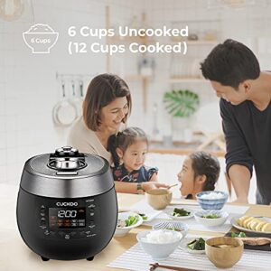 CUCKOO 6 Cup (Uncooked) 12 Cup (Cooked) Rice Cooker with Dual Pressure Modes, LED Display Panel, Durable Non-Stick Inner Pot with Optimal Heat Distribution & Dual Motion Gasket | (Black, CRP-RT0609FB)