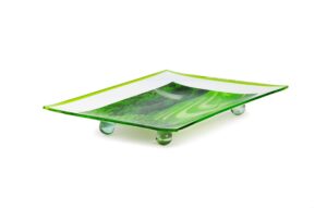 gac unique landscape design rectangular tempered glass serving tray on glass ball legs – 10x14 inch – break resistant – oven, microwave, and dishwasher safe – attractive green colored serving platter