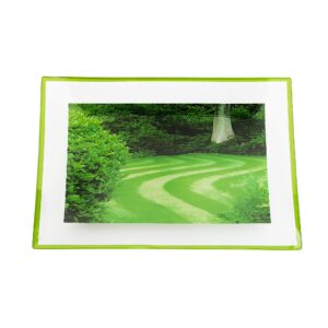 GAC Unique Landscape Design Rectangular Tempered Glass Serving Tray on Glass Ball Legs – 10x14 Inch – Break Resistant – Oven, Microwave, and Dishwasher Safe – Attractive Green Colored Serving Platter