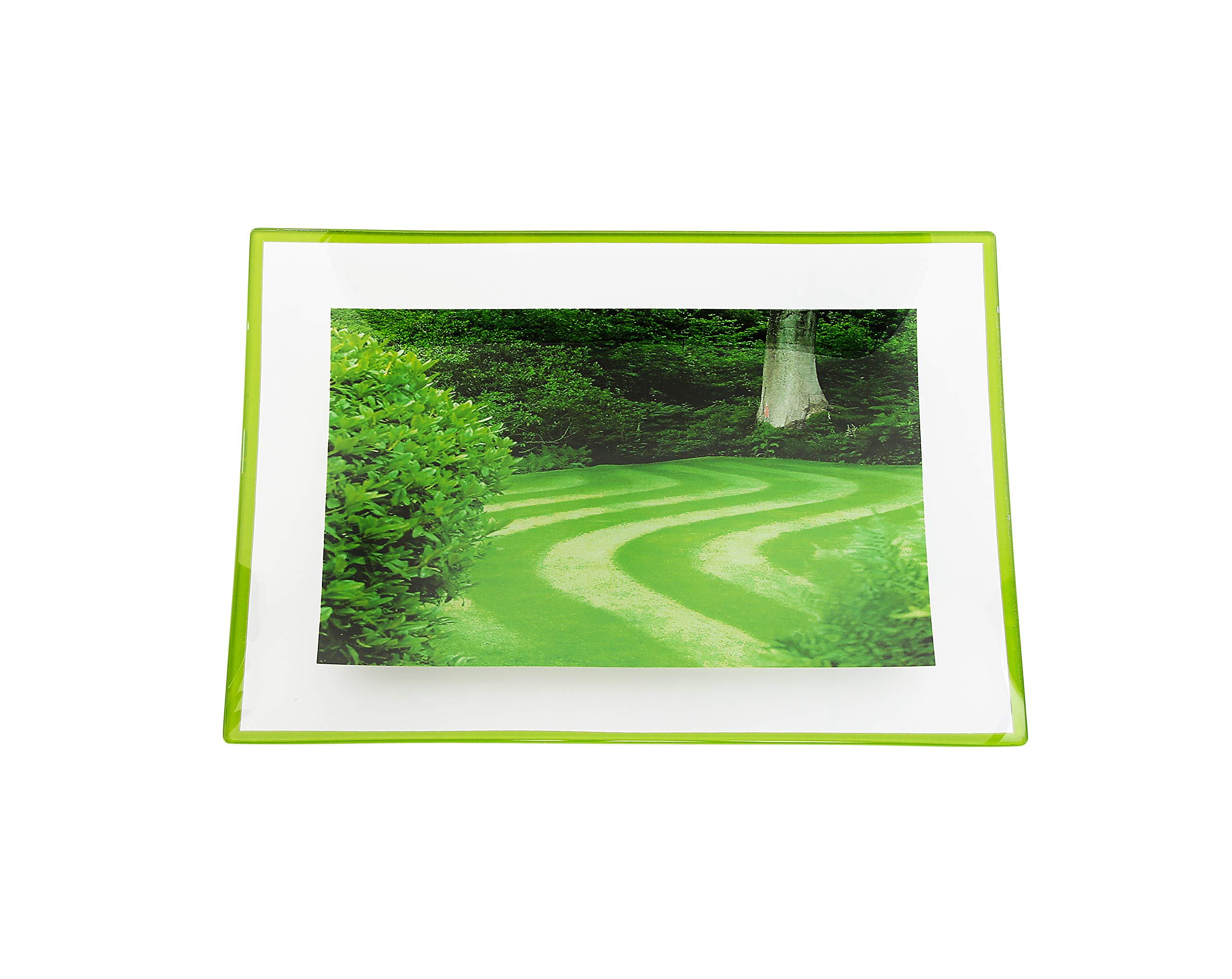 GAC Unique Landscape Design Rectangular Tempered Glass Serving Tray on Glass Ball Legs – 10x14 Inch – Break Resistant – Oven, Microwave, and Dishwasher Safe – Attractive Green Colored Serving Platter