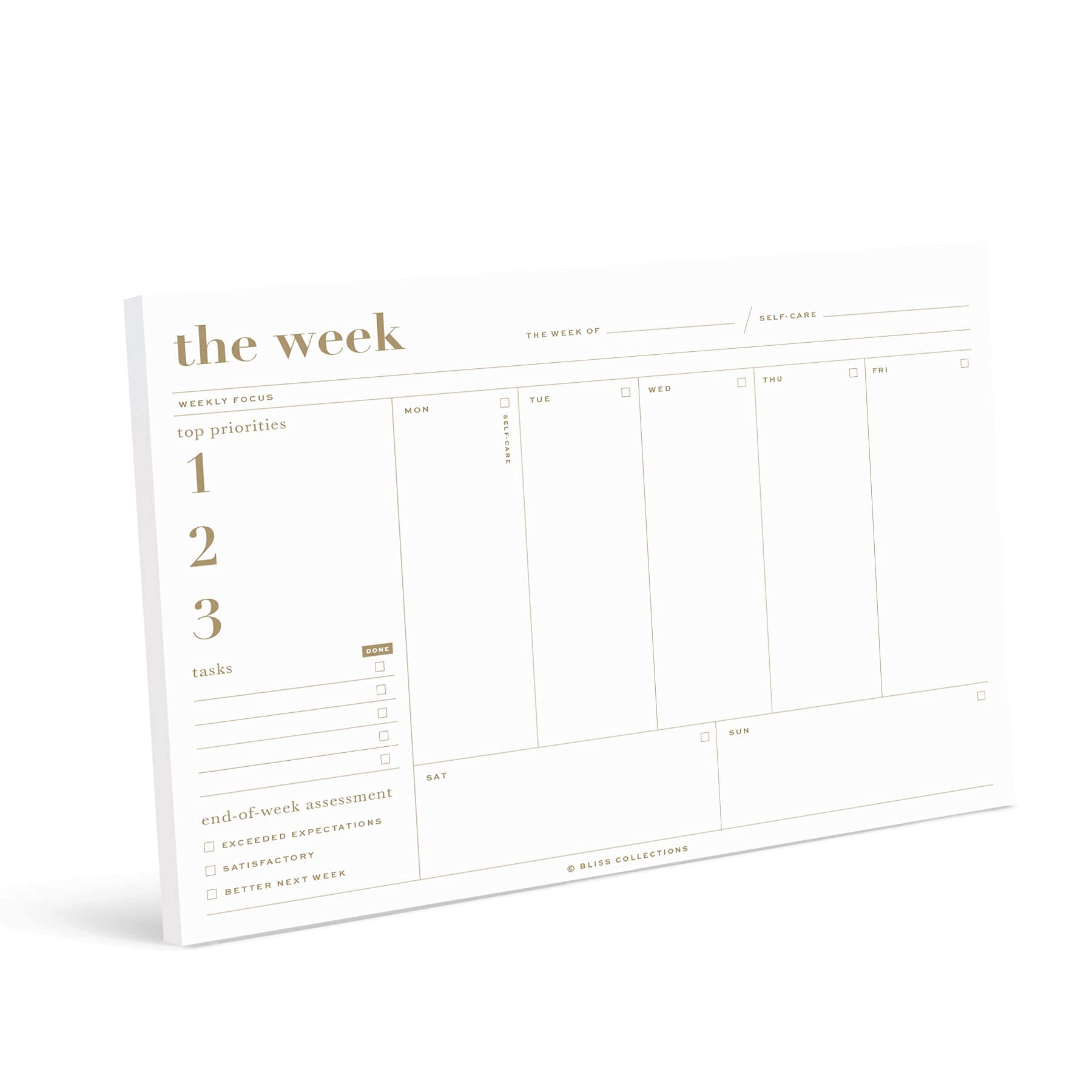 Bliss Collections Essential Weekly Planner - 6x9 w/ 50 Undated Tear-Off Sheets, Gold Organizer Notepad for Productivity, Tasks, Personal Habit, & More