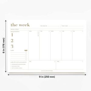 Bliss Collections Essential Weekly Planner - 6x9 w/ 50 Undated Tear-Off Sheets, Gold Organizer Notepad for Productivity, Tasks, Personal Habit, & More