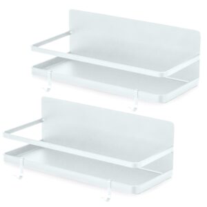 2 pack - magnetic spice rack, fridge organizer shelf, side wall refrigerator storage for spices, utensils or plates, works as towel holder with hooks, organization for home and kitchen (white)