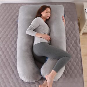 Amagoing 57 inches Pregnancy Pillows for Sleeping, U Shaped Maternity Full Body Pillow for Pregnant Women with Hip, Leg, Back, Belly Support, Washable Velour Cover Included