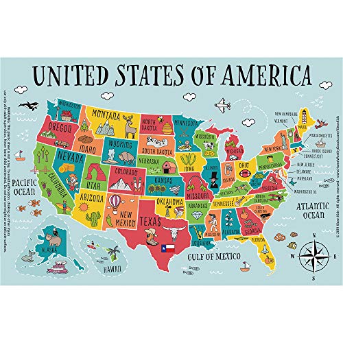 World and US Map Educational Disposable Placemats for Baby, Toddler and Kids - (50 Pack) - Neat and Clean Table Mat - Sticky Table Topper