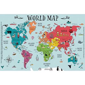 World and US Map Educational Disposable Placemats for Baby, Toddler and Kids - (50 Pack) - Neat and Clean Table Mat - Sticky Table Topper