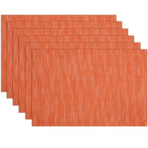 shacos vinyl placemats set of 6 durable wipe clean place mats stain resistant heat resistant indoor outdoor pvc weave table mats (6, orange)