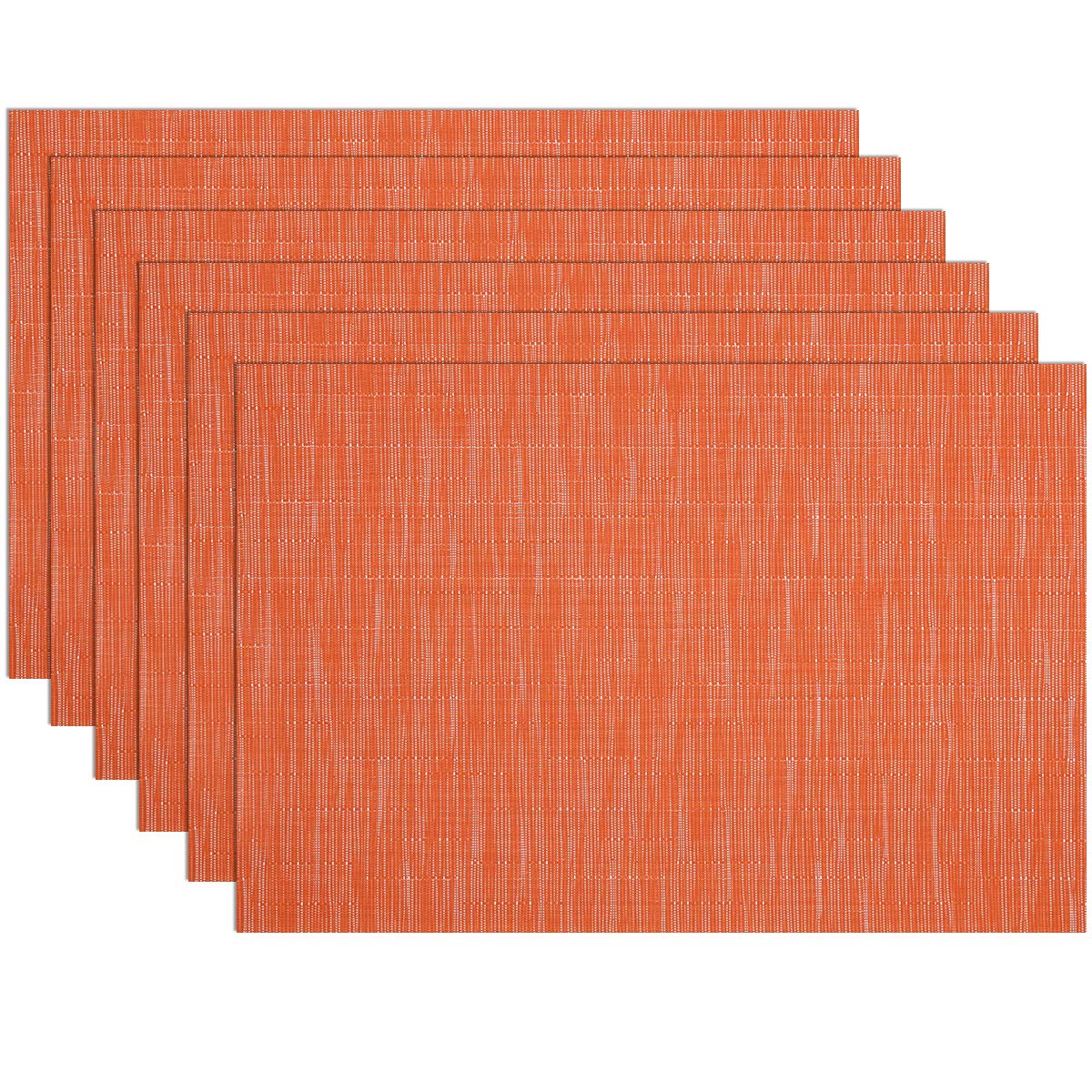 SHACOS Vinyl Placemats Set of 6 Durable Wipe Clean Place Mats Stain Resistant Heat Resistant Indoor Outdoor PVC Weave Table Mats (6, Orange)