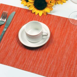 SHACOS Vinyl Placemats Set of 6 Durable Wipe Clean Place Mats Stain Resistant Heat Resistant Indoor Outdoor PVC Weave Table Mats (6, Orange)