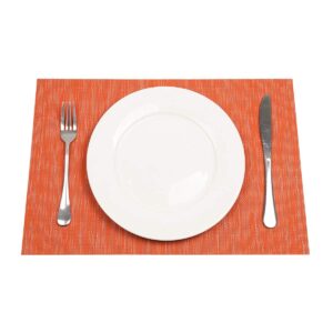 SHACOS Vinyl Placemats Set of 6 Durable Wipe Clean Place Mats Stain Resistant Heat Resistant Indoor Outdoor PVC Weave Table Mats (6, Orange)