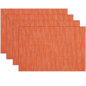 SHACOS Vinyl Placemats Set of 6 Durable Wipe Clean Place Mats Stain Resistant Heat Resistant Indoor Outdoor PVC Weave Table Mats (6, Orange)