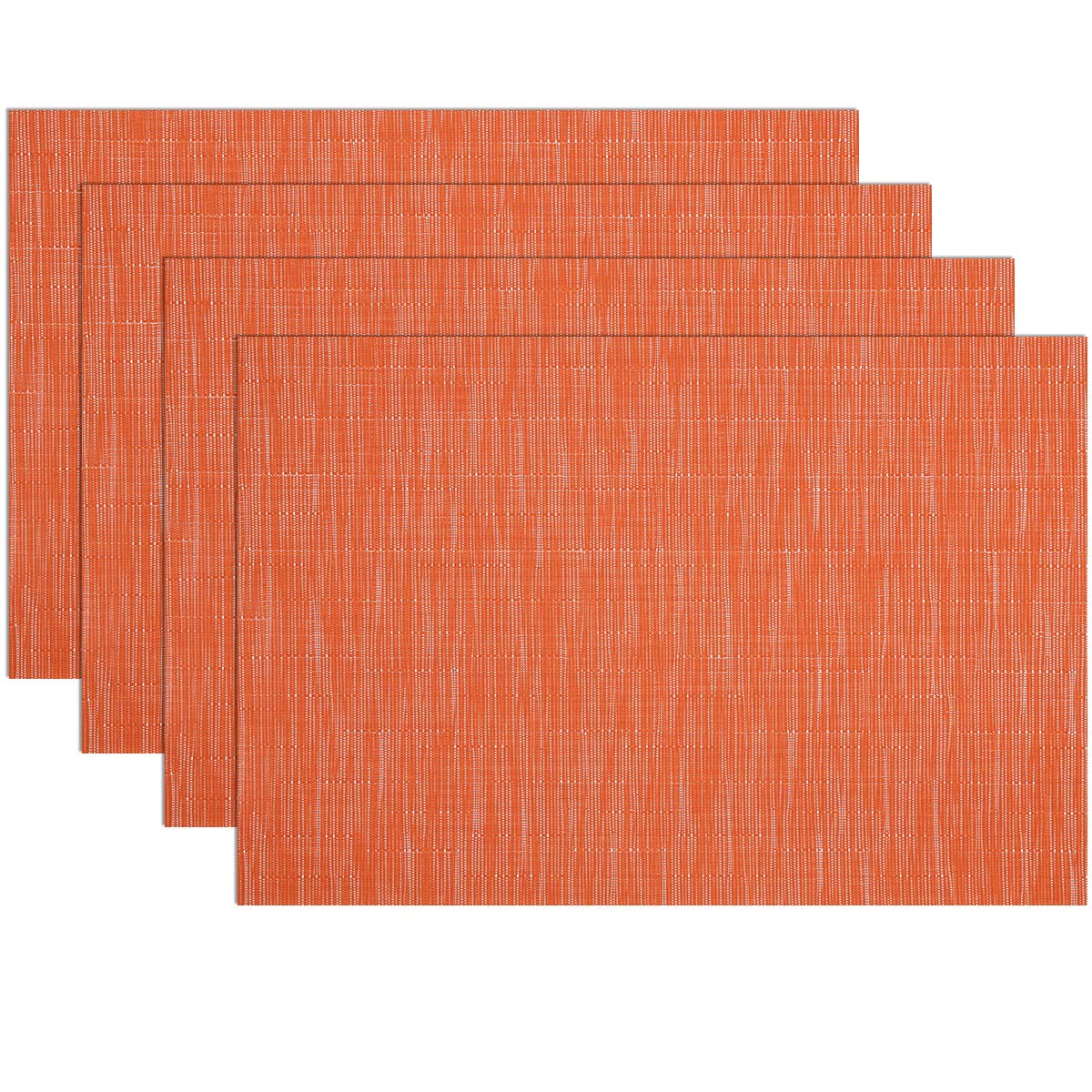 SHACOS Vinyl Placemats Set of 6 Durable Wipe Clean Place Mats Stain Resistant Heat Resistant Indoor Outdoor PVC Weave Table Mats (6, Orange)