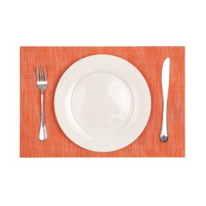 SHACOS Vinyl Placemats Set of 6 Durable Wipe Clean Place Mats Stain Resistant Heat Resistant Indoor Outdoor PVC Weave Table Mats (6, Orange)