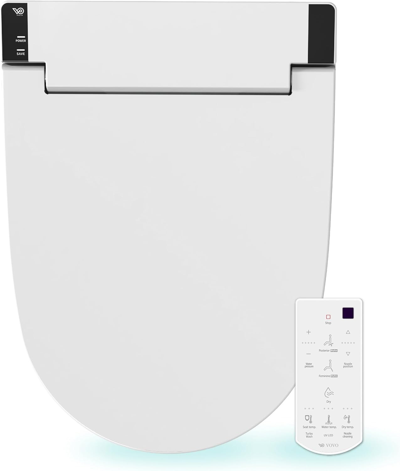 VOVO VB-6000SE Electric Smart Bidet Toilet Seat with Dryer, Heated Toilet Seat, Warm Water, Full Stainless-steel Nozzle - White, Elongated