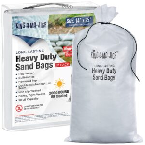 sand bags (12 pack) empty sandbags with ties, heavy duty, uv treated (14" x 25") non-slip empty bags for sand - (12 pack)