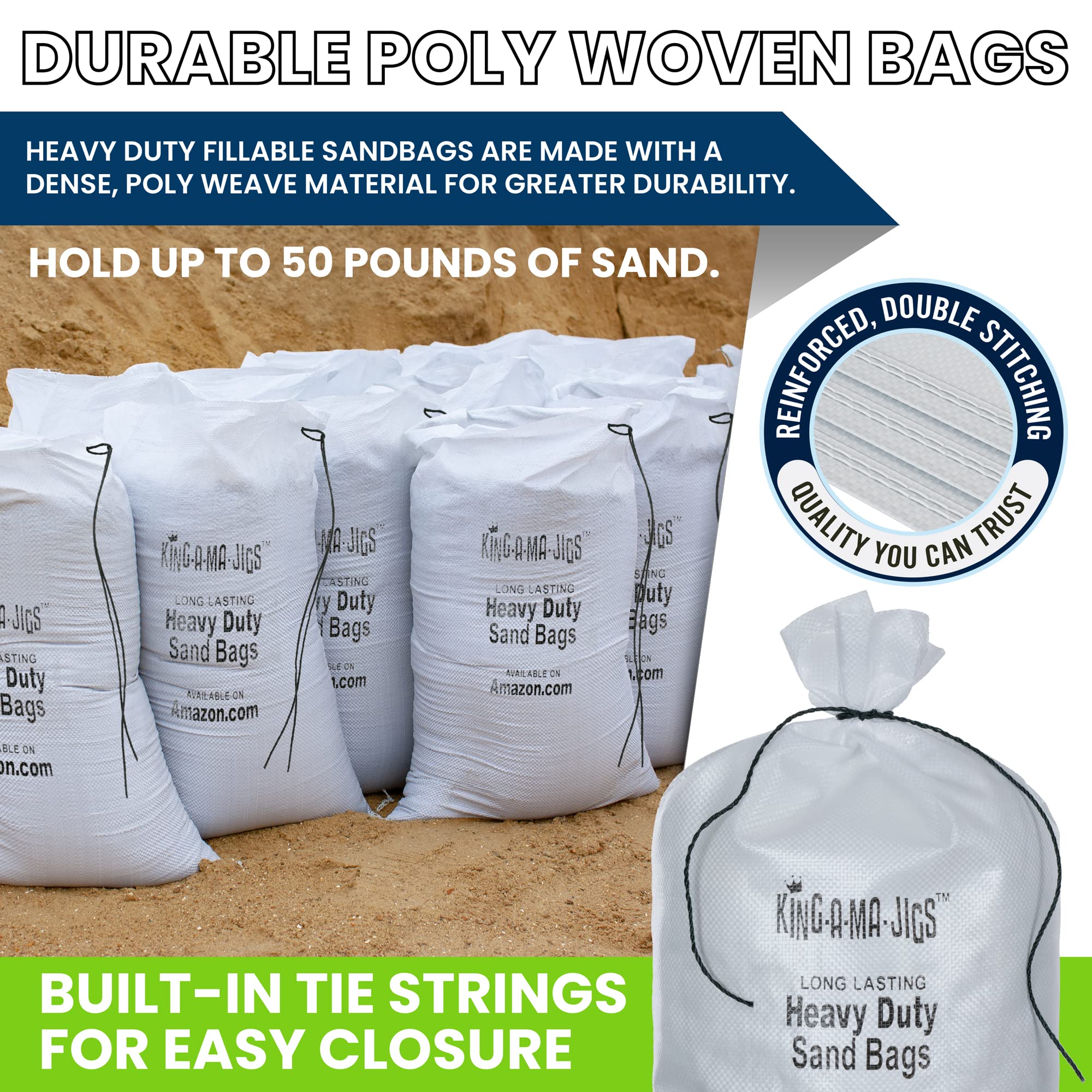 Sand Bags (12 Pack) Empty Sandbags with Ties, Heavy Duty, UV Treated (14" x 25") Non-Slip Empty Bags for Sand - (12 Pack)