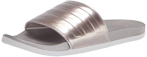 adidas Women's Adilette Comfort Slides Sandal, Champagne Metallic/Champagne Metallic/Crystal White, 11