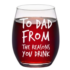 funny dad wine glass, to dad from the reasons you drink stemless wine glass 15oz for men, dad, new dad from daughter son