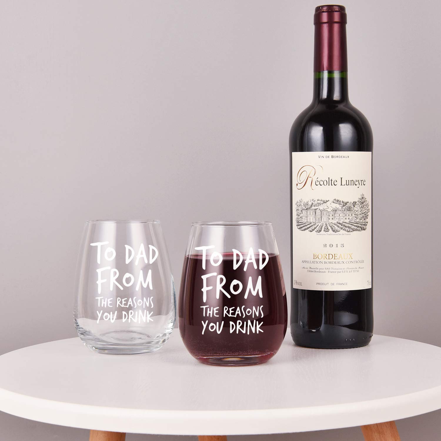 Funny Dad Wine Glass, To Dad From the Reasons You Drink Stemless Wine Glass 15Oz for Men, Dad, New Dad from Daughter Son