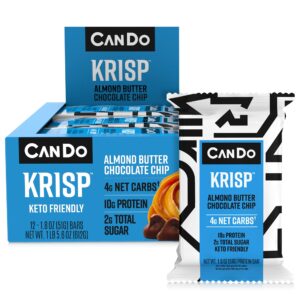 cando krisp - keto snack & keto bar (12 pack, almond butter chocolate chip) - low-carb snack, low-sugar high protein bar - gluten-free crispy, perfectly delicious healthy meal replacement - keto krisp