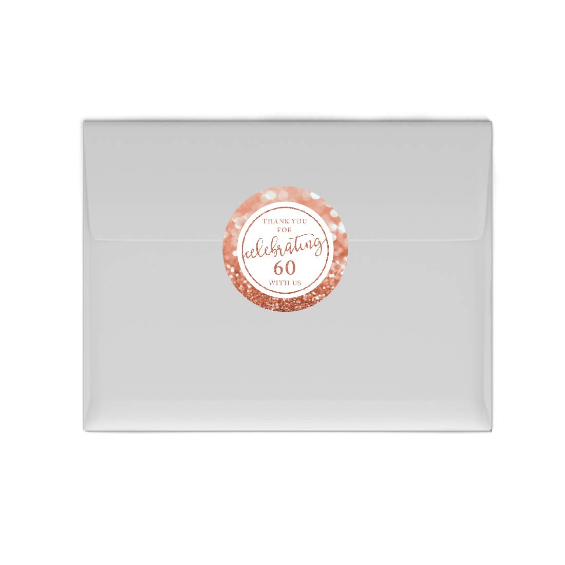 Andaz Press Glitzy Faux Rose Gold Glitter Round Sticker Labels, Thank You for Celebrating 60 with Us, 60th Birthday or Anniversary, 40-Pack