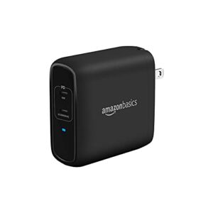 amazon basics 68w two-port gan wall charger with 2 usb-c ports (60w, 18w) with pd for laptops, tablets & phones (iphone 15/14/13/12/11/x, ipad, macpro, samsung & more), non-pps, black
