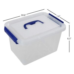 Farmoon 6 Quart Clear Storage Bin, Small Plastic Stackable Box/Cotainer with Lid and Blue Handle, 4 Packs