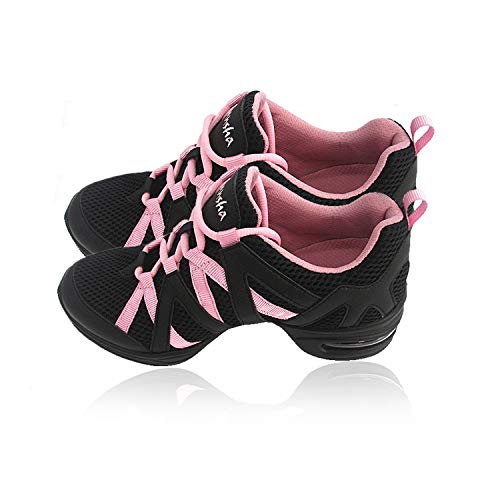 Skazz by Sansha Womens Dance Studio Exercise Sneakers Mesh H122M,Black/Pink,7.5