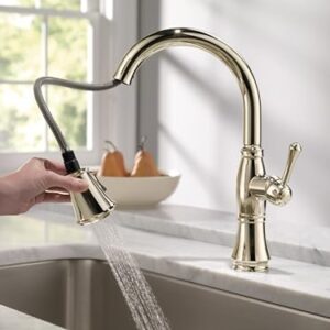 Delta Faucet Cassidy Pull Down Kitchen Faucet, Kitchen Faucets with Pull Down Sprayer, Kitchen Sink Faucet, Faucet for Kitchen Sink, Magnetic Docking, Lumicoat Polished Nickel 9197-PN-PR-DST