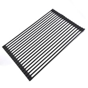 ahyuan large roll up dish drying rack foldable dish rack over sink dish drainer roll-up sink drying rack full silicone coated stainless still dish drying rack (matte black, 17.7''x13.13'')