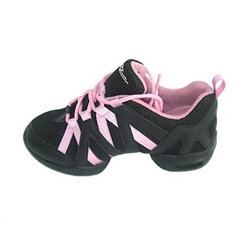 Skazz by Sansha Womens Dance Studio Exercise Sneakers Mesh PU Split-Sole Paddy, Black/Pink,7