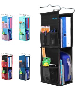 abra® 2 shelf hanging locker organizer for school, work, gym, storage | deep shelves 6.5”x 9”| eco-friendly fabric healthy for children (pure black)