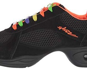 Skazz by Sansha Women's Dance Studio Exercise Sneakers Mesh Suede Rubber Split-Sole Haley, Black/Orange,7.5