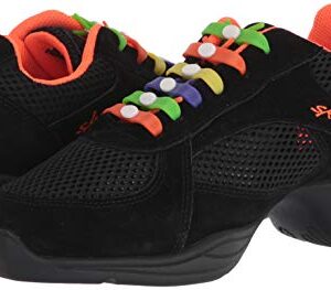 Skazz by Sansha Women's Dance Studio Exercise Sneakers Mesh Suede Rubber Split-Sole Haley, Black/Orange,7.5