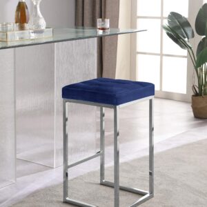 Meridian Furniture Nicola Collection Modern | Contemporary Upholstered Counter Height Stool with Tufted Seat and Durable Steel Base, Set of 2, Navy Velvet, 15" W x 15" D x 26.5" H