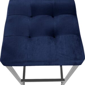 Meridian Furniture Nicola Collection Modern | Contemporary Upholstered Counter Height Stool with Tufted Seat and Durable Steel Base, Set of 2, Navy Velvet, 15" W x 15" D x 26.5" H