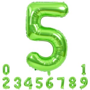 toniful 40 inch large green numbers balloons 0-9, number 5 digit 5 helium balloons, foil mylar big number balloons for birthday party anniversary supplies decorations