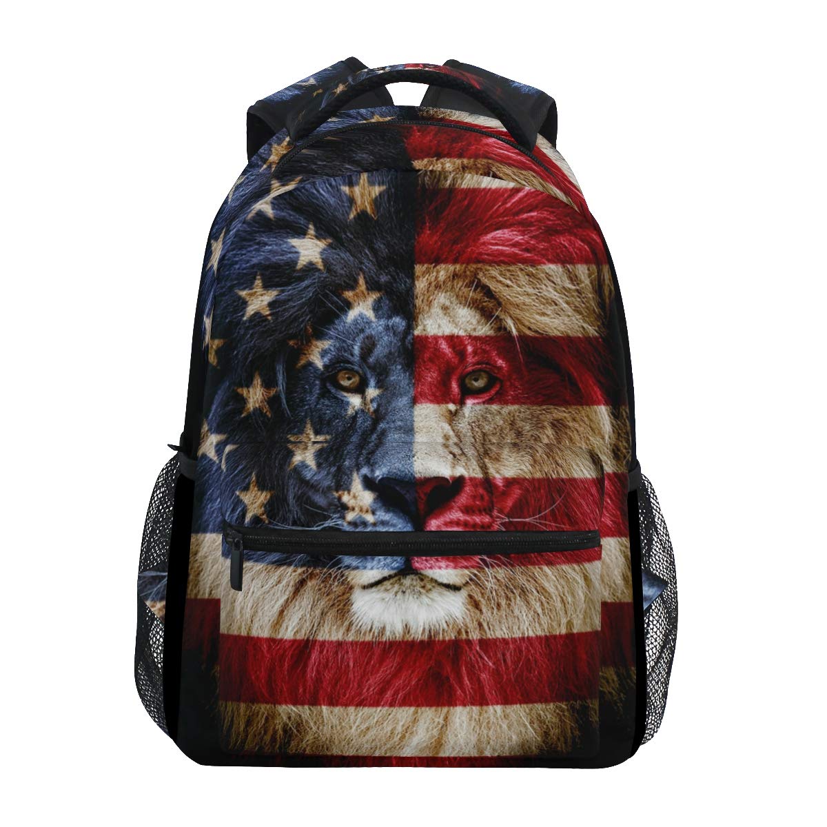 ALAZA Portrait Of Lion Usa Flag Stylish Large Backpack Personalized Laptop iPad Tablet Travel School Bag with Multiple Pockets