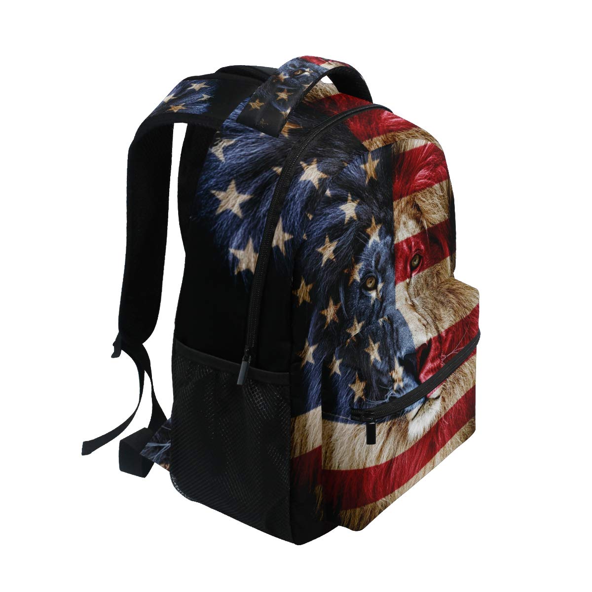 ALAZA Portrait Of Lion Usa Flag Stylish Large Backpack Personalized Laptop iPad Tablet Travel School Bag with Multiple Pockets