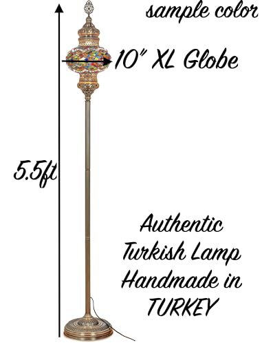 DEMMEX Biggest Size 10" Globe Turkish Moroccan Mosaic Floor Lamp, Bohemian Colorful Mosaic Glass Exotic Oriental Floor Lamp, Antique Brass Color Metal Body, 5.5ft Height, Handmade (Multicolored)