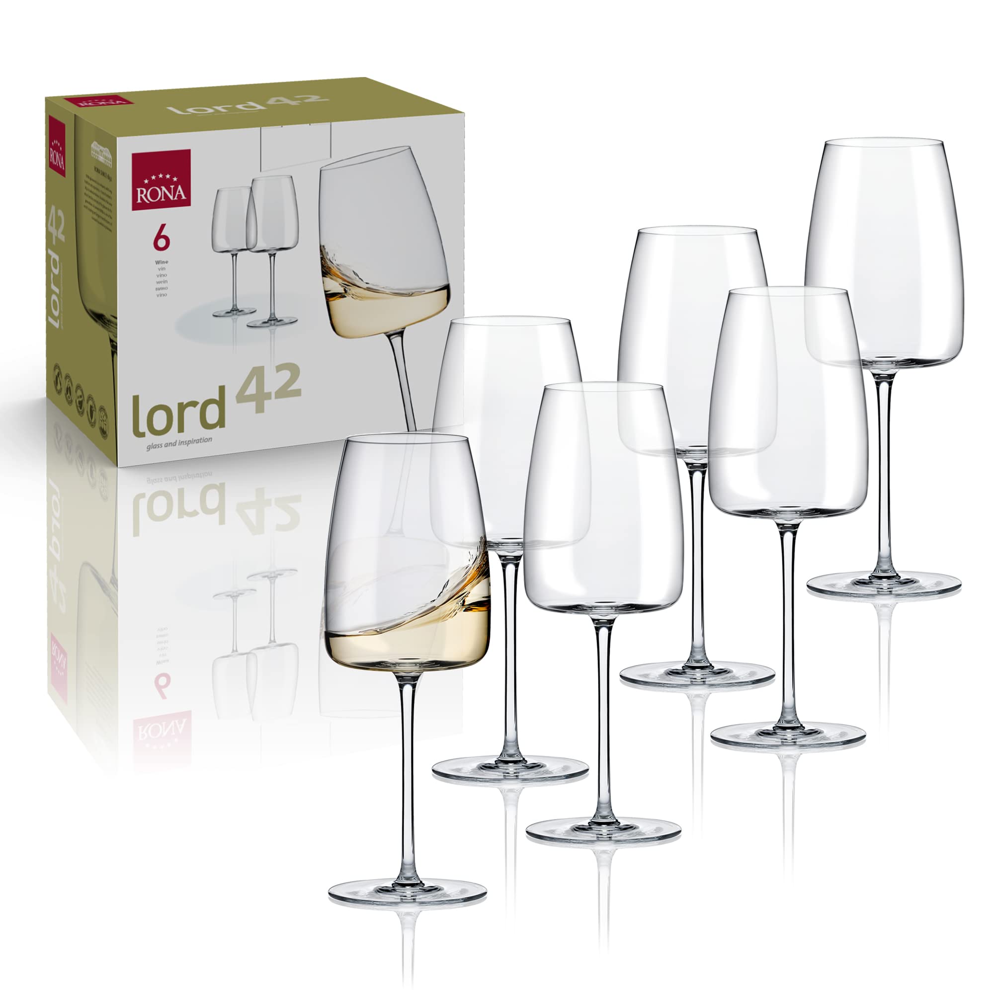 RONA Lord 42 Wine Glass | 14 oz. | Set of 6 | Lord Collection | Party Set & White Wine Glasses | Crystalline Glass | Ideal for Home, Restaurant, Party, Wedding, Wine | Made in Europe |