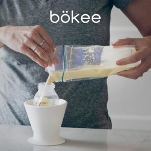 Bökee baby bottle and silicone pump holder - prepare baby bottles with one hand and prevent breast milk spills, Grey