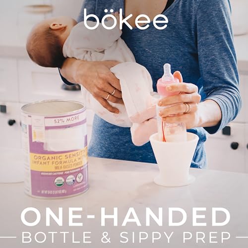 Bökee baby bottle and silicone pump holder - prepare baby bottles with one hand and prevent breast milk spills, Grey